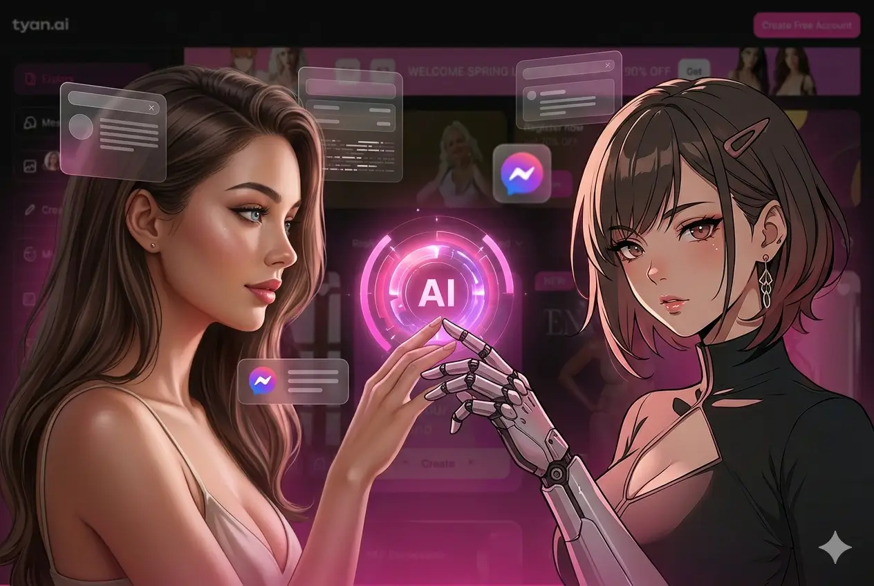 Web-based AI girlfriend chat interface with no app download required on Tyan AI